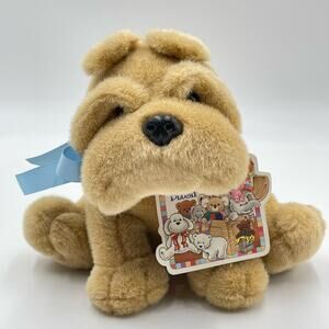 1991 NWT Commonwealth Tan Bulldog Wrinkles Puppy Dog Hug a Plush Blue Ribbon